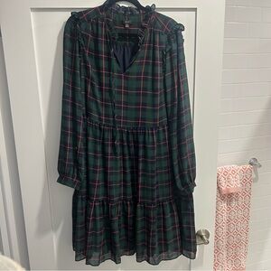 J Crew dark green plaid drop waist dress